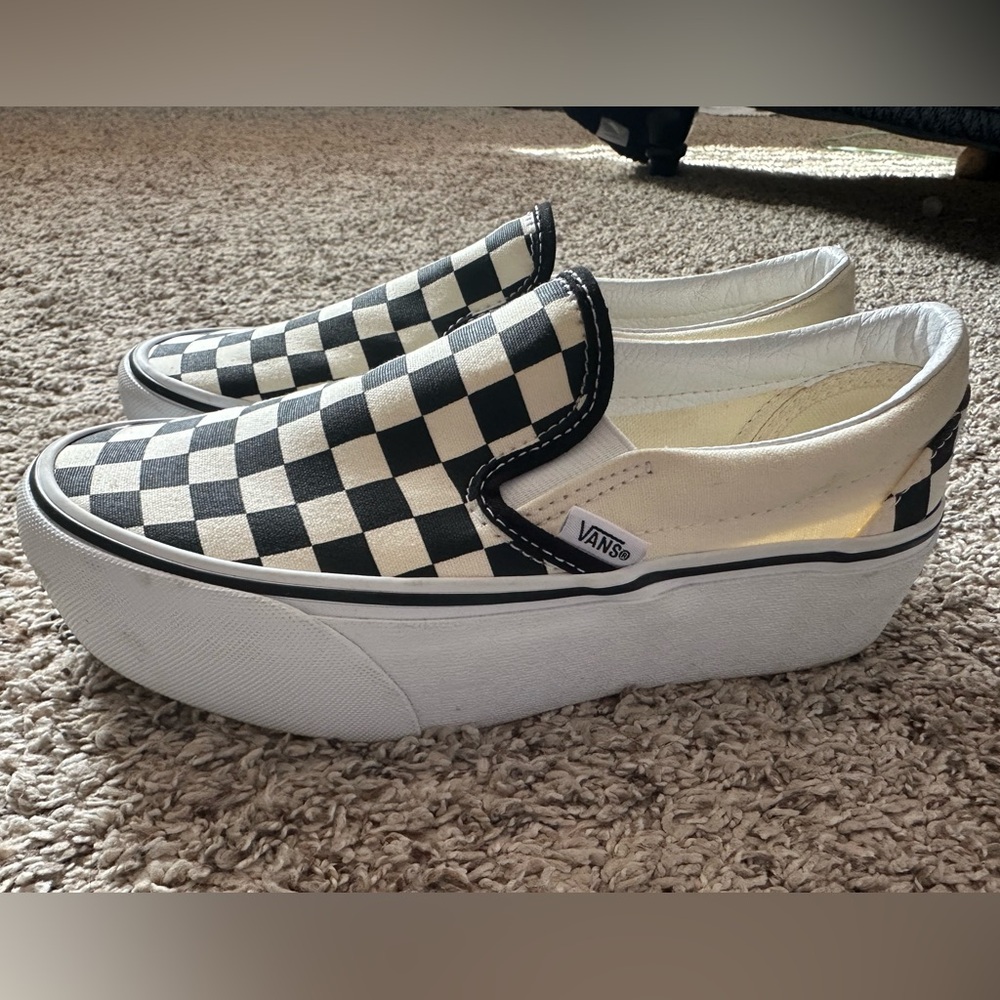 Vans Checkerboard Slip-On Platform Sneakers in Black and White